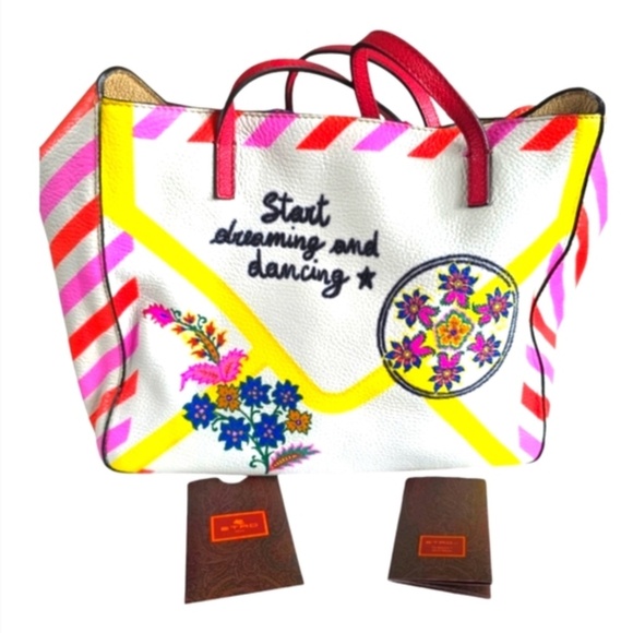 Etro Multicolor Embroidered Start Dreaming & Dancing Women's Tote Bag Purse RARE - Picture 2 of 2